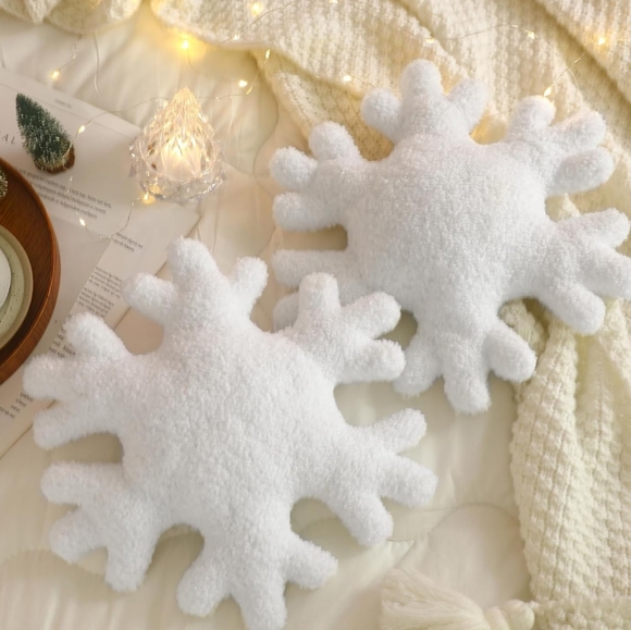Other - 2 White Winter Sherpa Snowflake Shaped Pillows Holiday Decor